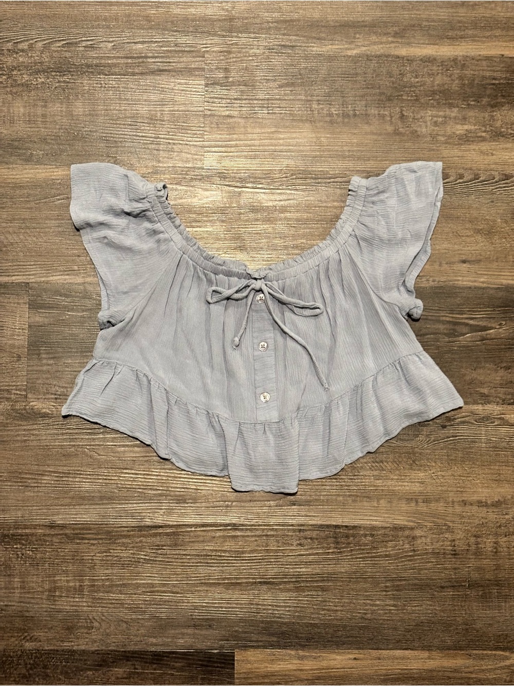Light Blue Tie-Front Ruffle Crop Top